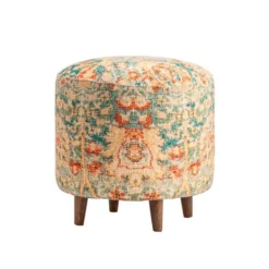Kirkland's Home Multicolor Patterned Wood Ottoman Stool- Benches & Ottomans