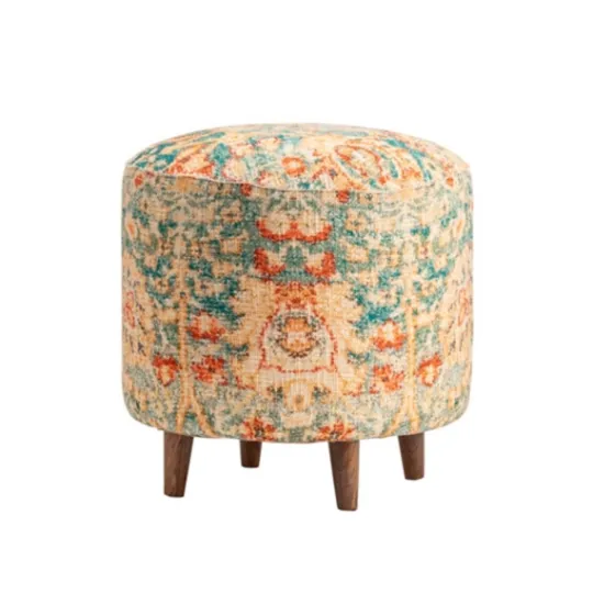 Kirkland's Home Multicolor Patterned Wood Ottoman Stool- Benches & Ottomans
