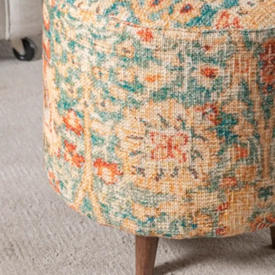 Kirkland's Home Multicolor Patterned Wood Ottoman Stool- Benches & Ottomans