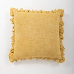 Kirkland's Home Mustard Chambray Ruffle Edge Pillow- Pillows