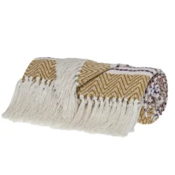 Kirkland's Home Mustard Herringbone Multi Striped Throw- Blankets & Throws
