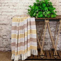 Kirkland's Home Mustard Herringbone Multi Striped Throw- Blankets & Throws