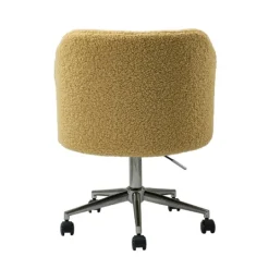 Kirkland's Home Mustard Sherpa Upholstered Swivel Office Chair- Office Furniture