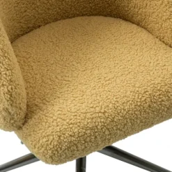 Kirkland's Home Mustard Sherpa Upholstered Swivel Office Chair- Office Furniture