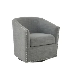 Kirkland's Home Nailhead Swivelling Barrel Accent Chair- Accent Chairs