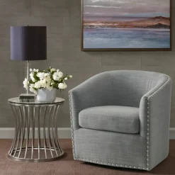 Kirkland's Home Nailhead Swivelling Barrel Accent Chair- Accent Chairs