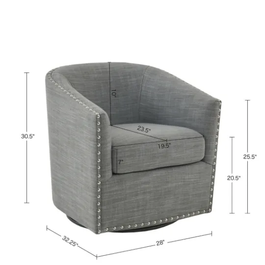 Kirkland's Home Nailhead Swivelling Barrel Accent Chair- Accent Chairs