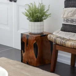 Kirkland's Home Natural Abstract Teak Wood Grain Accent Table- Accent & End Tables