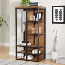 Kirkland's Home Natural Acacia Wood And Metal 5-Shelf Hall Tree- Entryway Furniture