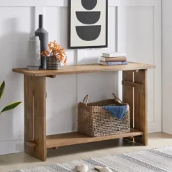Kirkland's Home Natural Acacia Wood Farmhouse Console- Console Tables