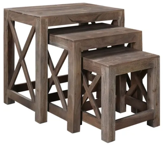 Kirkland's Home Natural Acacia Wood Nesting 3-Pc. Accent Table Set- Accent & End Tables