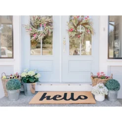 Kirkland's Home Natural And Black Coir Hello Doormat, 36X24 In.- Doormats