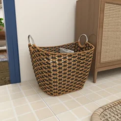Kirkland's Home Natural And Black Seagrass Diamond Weave Basket- Baskets & Boxes