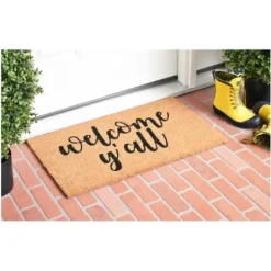 Kirkland's Home Natural And Black Welcome Y'All Doormat- Doormats