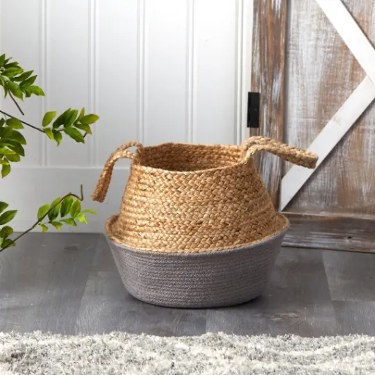 Kirkland's Home Natural And Gray Woven Jute Planter Basket- Baskets & Boxes