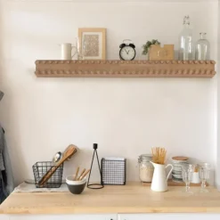 Kirkland's Home Natural Beaded Wood Large Floating Shelf- Shelves