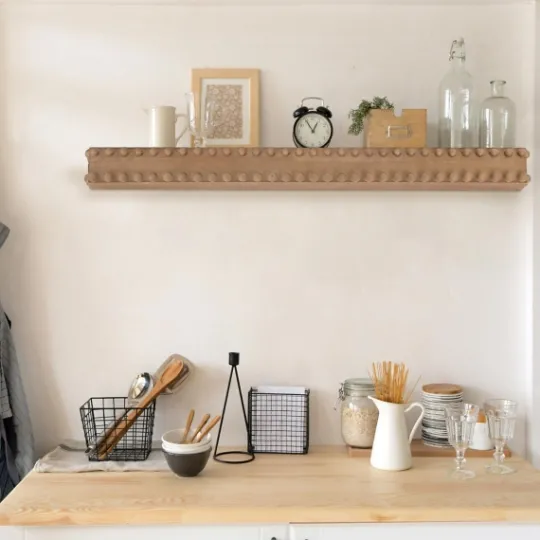 Kirkland's Home Natural Beaded Wood Large Floating Shelf- Shelves