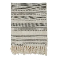 Kirkland's Home Natural Block Print Throw With Fringe- Blankets & Throws