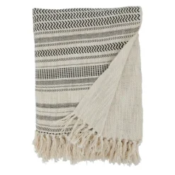 Kirkland's Home Natural Block Print Throw With Fringe- Blankets & Throws