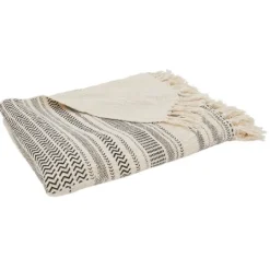 Kirkland's Home Natural Block Print Throw With Fringe- Blankets & Throws