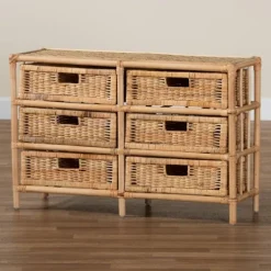 Kirkland's Home Natural Boho Rattan Weave Storage Cabinet- Cabinets & Sideboards