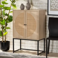 Kirkland's Home Natural Cane And Wood 2-Door Cabinet- Cabinets & Sideboards