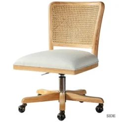 Kirkland's Home Natural Cane Back Linen Office Chair- Office Furniture
