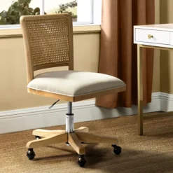 Kirkland's Home Natural Cane Back Suede Office Chair- Office Furniture