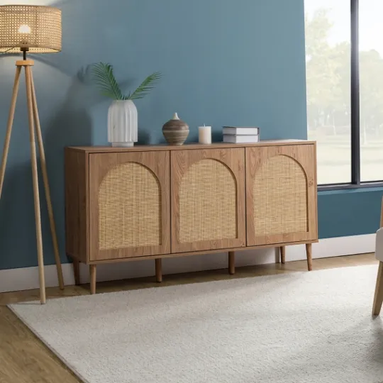 Kirkland's Home Natural Cane Wood Arched Sideboard Cabinet- Cabinets & Sideboards
