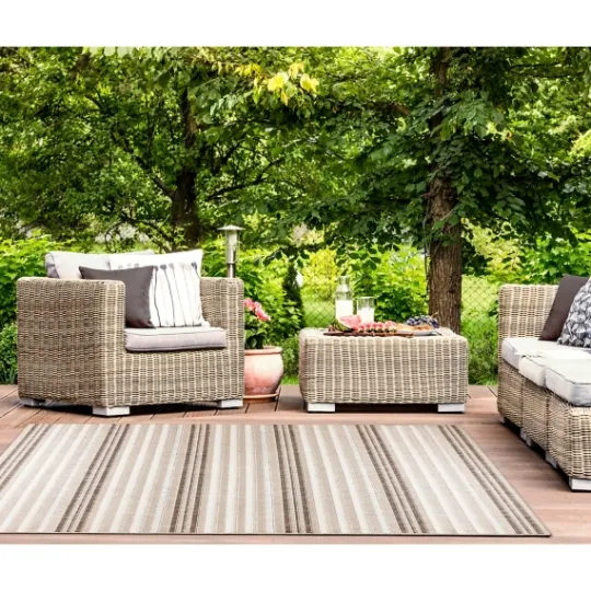 Kirkland's Home Natural Canva Striped Outdoor Area Rug, 4X7- Outdoor Rugs