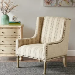 Kirkland's Home Natural Cara Stripe Accent Chair- Accent Chairs