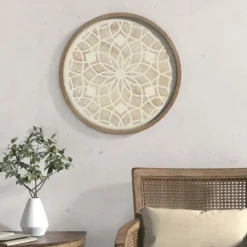 Kirkland's Home Natural Carved Wood Medallion Round Wall Plaque- Wall Plaques