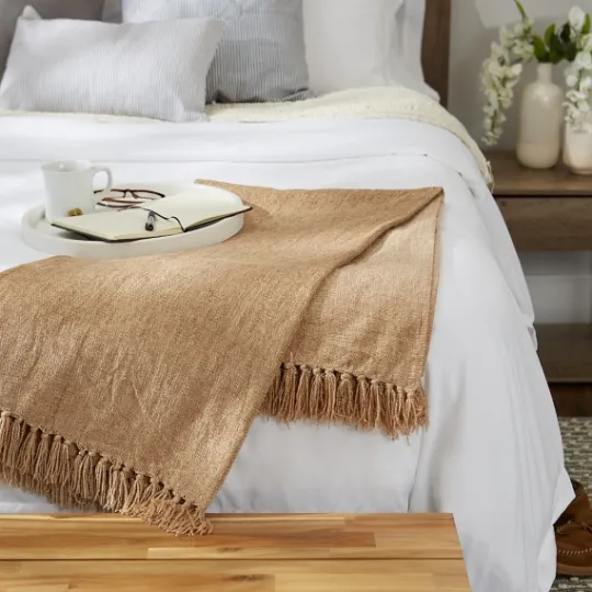 Kirkland's Home Natural Chenille Fringe Throw- Blankets & Throws