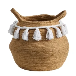 Kirkland's Home Natural Cotton Woven Tassel Basket- Baskets & Boxes