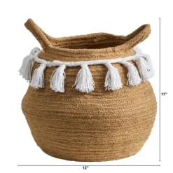 Kirkland's Home Natural Cotton Woven Tassel Basket- Baskets & Boxes
