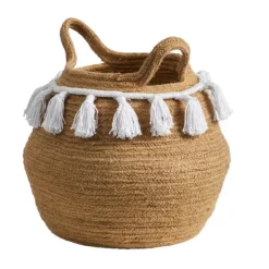 Kirkland's Home Natural Cotton Woven Tassel Basket- Baskets & Boxes