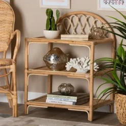 Kirkland's Home Natural Curled Rattan 3-Tiered Bookcase- Bookshelves