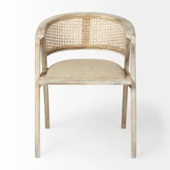 Kirkland's Home Natural Curved Rat And Linen Dining Chair- Dining Chairs