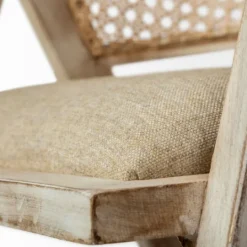Kirkland's Home Natural Curved Rat And Linen Dining Chair- Dining Chairs