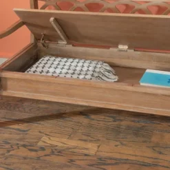 Kirkland's Home Natural Driftwood Fretwork Back Storage Bench- Benches & Ottomans
