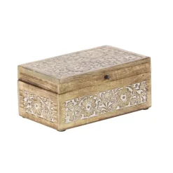 Kirkland's Home Natural Floral Carved Wood Boxes, Set Of 3- Baskets & Boxes