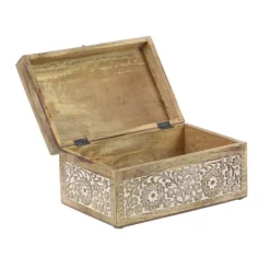 Kirkland's Home Natural Floral Carved Wood Boxes, Set Of 3- Baskets & Boxes