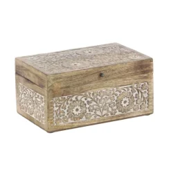 Kirkland's Home Natural Floral Carved Wood Boxes, Set Of 3- Baskets & Boxes