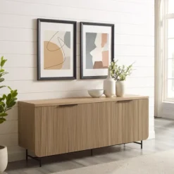 Kirkland's Home Natural Fluted Wood 4-Door Scandinavian Cabinet- Cabinets & Sideboards