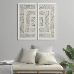 Kirkland's Home Natural Geometric Rice Paper Framed Art, Set Of 2- Framed Art