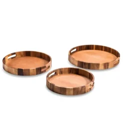 Kirkland's Home Natural Grain Acacia Wood 3-Pc. Tray Set- Decorative Trays