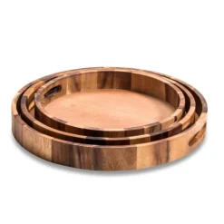 Kirkland's Home Natural Grain Acacia Wood 3-Pc. Tray Set- Decorative Trays
