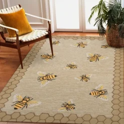 Kirkland's Home Natural Honeycomb & Bees Outdoor Accent Rug- Outdoor Rugs