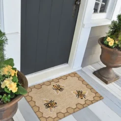 Kirkland's Home Natural Honeycomb & Bees Outdoor Accent Rug- Outdoor Rugs