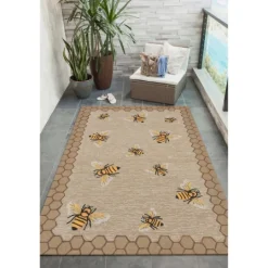 Kirkland's Home Natural Honeycomb & Bees Outdoor Accent Rug- Outdoor Rugs